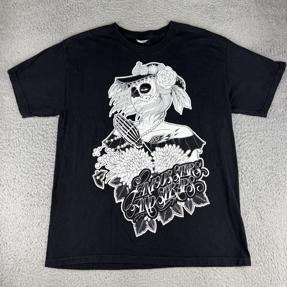 Famous Stars & Straps Y2k Girl Tattoo Grunge T-Shirt‎ Mens Large Sugar Skull Y2K